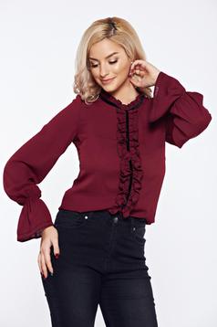 Burgundy LaDonna office elegant voile fabric women`s blouse with ...