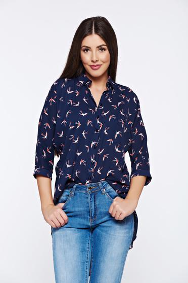 PrettyGirl darkblue casual asymmetrical women`s shirt with graphic details