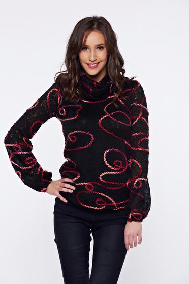 Pulover PrettyGirl negru casual tricotat cu croi larg