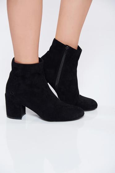 Black ecological leather square heel ankle boots