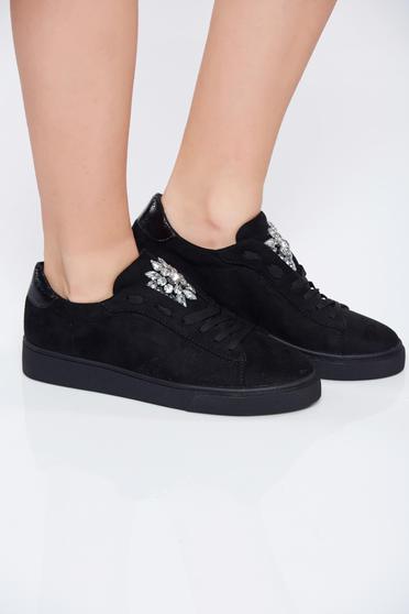 Black casual low heel strass sneakers