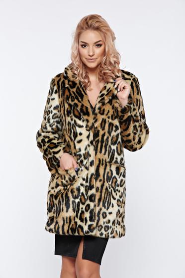 Cream casual ecological fur with animal print