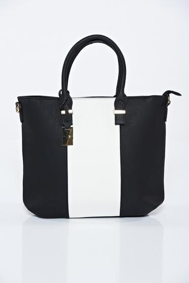 Black office ecological leather bag with a compartment with internal pockets