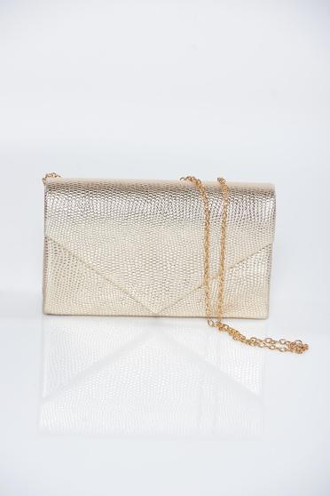 Gold occasional bag with metallic aspect and detachable chain