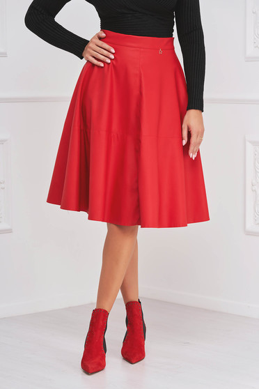 Flared skirts, Red cloche skirt from ecological leather midi - StarShinerS - StarShinerS.com