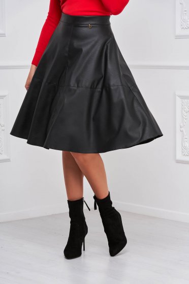 Skirts, Black cloche skirt from ecological leather midi - StarShinerS - StarShinerS.com