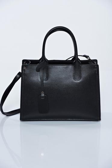 Black office natural leather bag medium handles