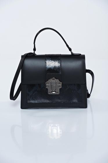 Black casual natural leather bag short handles