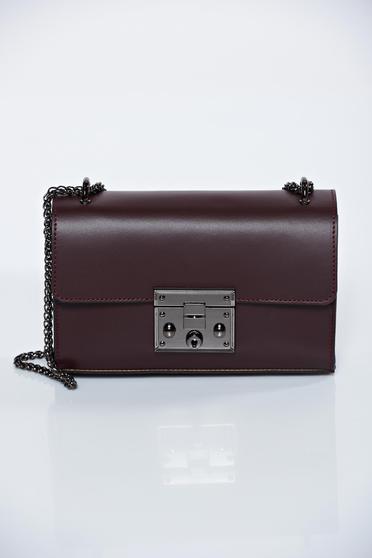 Burgundy natural leather casual bag metallic chain accessory