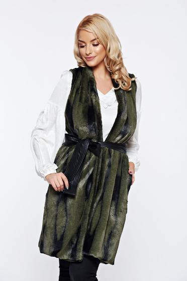 PrettyGirl green casual gilet from ecological fur with pockets