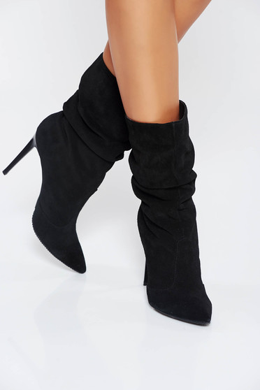 Leather Boots, Black natural leather ankle boots with high heels - StarShinerS.com