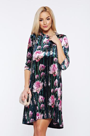 StarShinerS daily a-line velvet with floral print black dress