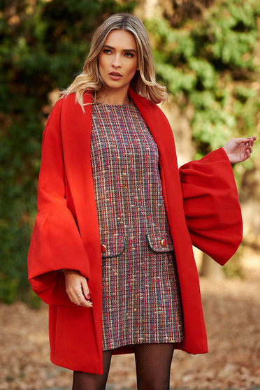 Palton Ana Radu rosu elegant din lana captusit pe interior cu maneci clopot