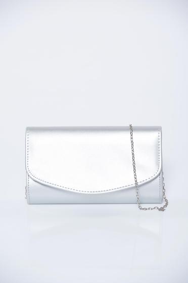 Occasional silver bag from ecological leather accessorized with chain