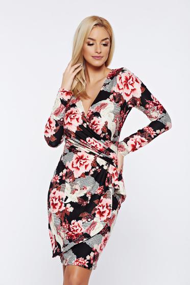 MissQ daily wrap around black dress with floral prints from velvet fabric