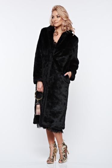 Black fur with straight cut from soft fabric with inside lining