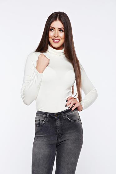 Casual white tented long sleeve turtleneck women`s blouse