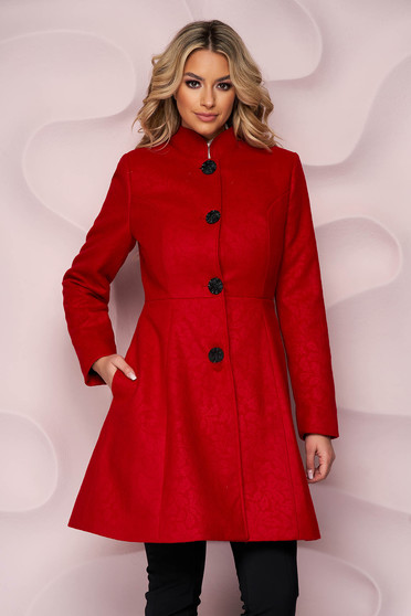 Elegant coats, Artista red elegant coat from non elastic fabric with inside lining - StarShinerS.com