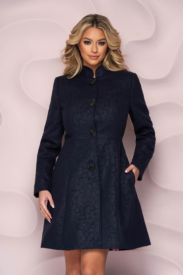 Short coats, Artista darkblue elegant coat from non elastic fabric with inside lining - StarShinerS.com