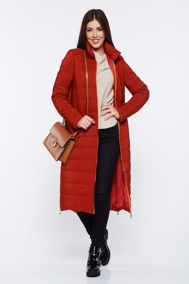Geaca PrettyGirl caramizie casual din fas captusita pe interior cu buzunare