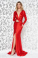Ana Radu red occasional long sleeved dress accessorized with tied waistband 1 - StarShinerS.com