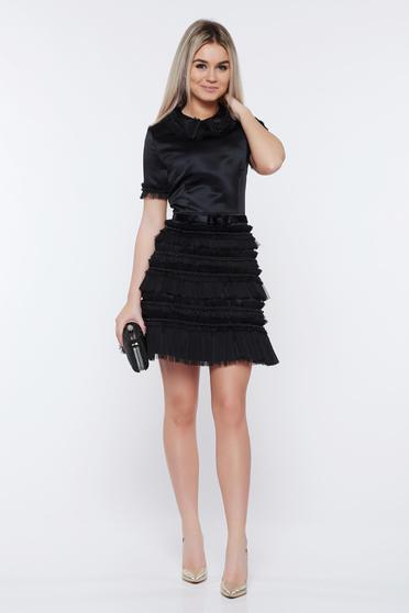 Ana Radu black dress occasional cloche with small beads embellished details from satin fabric texture