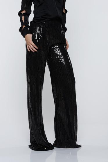 PrettyGirl black trousers with sequins high waisted with pockets flared