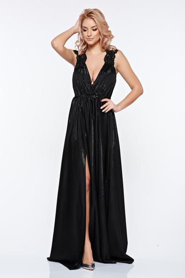 Dress black evening dresses wrap around with deep cleavage from shiny ...