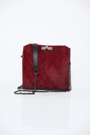 Burgundy bag casual natural leather long chain handle