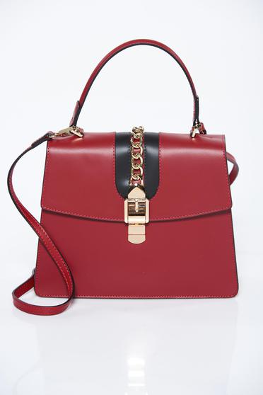 Burgundy bag office natural leather metallic chain accessory