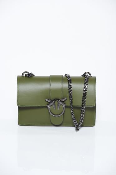 Darkgreen bag casual natural leather with metalic accessory