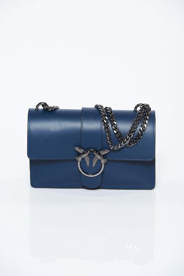 Darkblue bag casual natural leather with metalic accessory