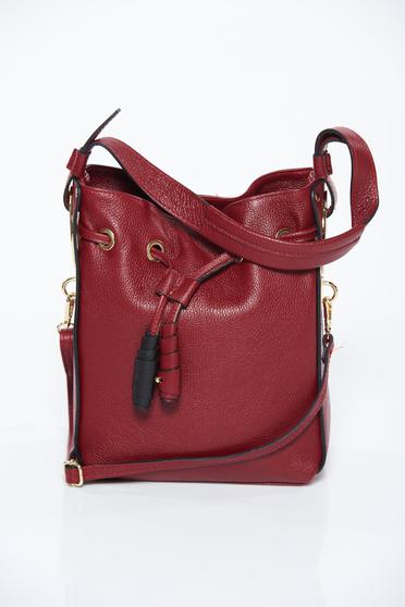 Burgundy bag natural leather office with laced details