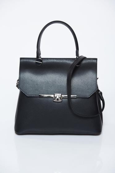 Black bag natural leather long, adjustable handle office