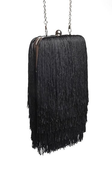 Top Secret black bag clutch elegant with fringes