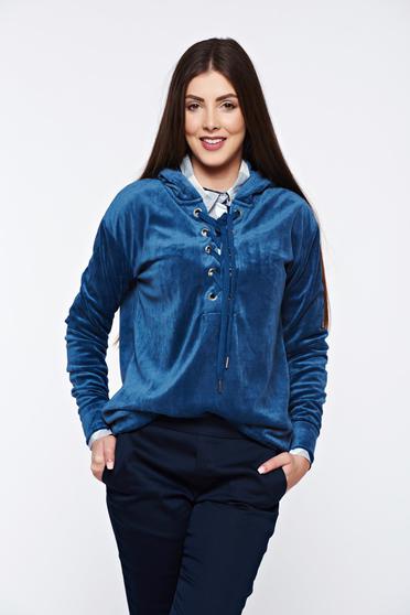 Top Secret blue women`s blouse casual flared velvet