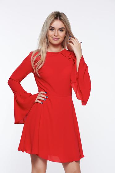 PrettyGirl red dress bare back voile fabric with bell sleeve