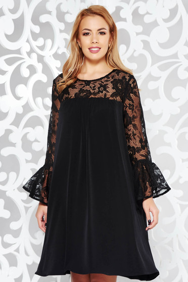 StarShinerS black dress occasional with laced sleeves with inside lining soft fabric with easy cut