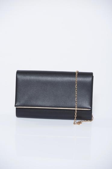 Black occasional bag with metallic aspect accessorized with chain
