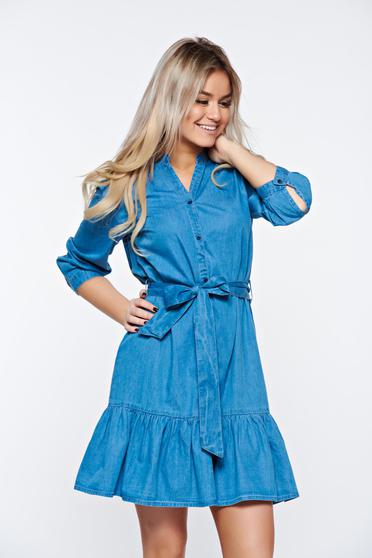 Top Secret blue dress denim casual with buttons with ruffles at the buttom of the dress