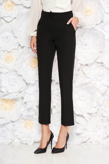 Pantaloni Artista negri office cu un croi drept cu talie medie din stofa usor elastica cu buzunare