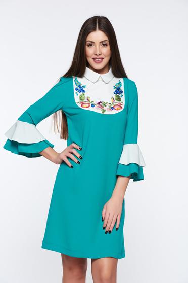 LaDonna green dress elegant embroidered bell sleeves flared