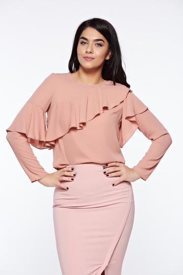 LaDonna rosa women`s blouse elegant with easy cut airy fabric with ruffles on the chest