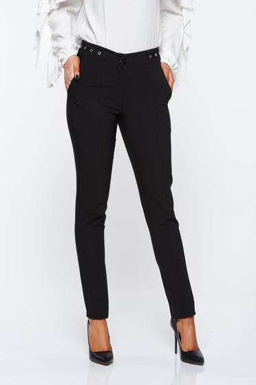 Pantaloni LaDonna negri office conici cu talie medie din material usor elastic