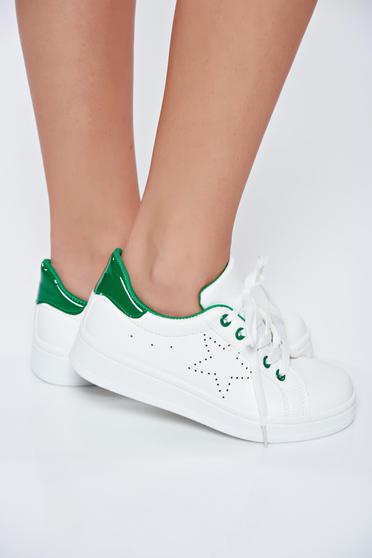 White sneakers casual from ecological leather with lace
