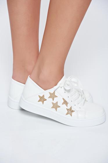 White sneakers casual with lace with glitter details