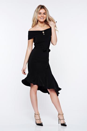 Artista black dress elegant from elastic fabric asymmetrical off shoulder