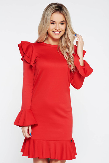 Rochie PrettyGirl rosie eleganta cu croi larg cu volanase
