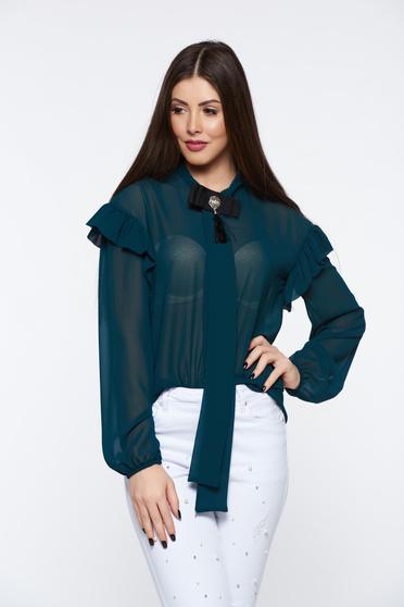 Camasa dama PrettyGirl verde eleganta cu croi larg din material vaporos si transparent