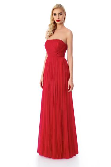 Rochie Ana Radu rosie de lux tip corset cu umeri goi captusita pe interior